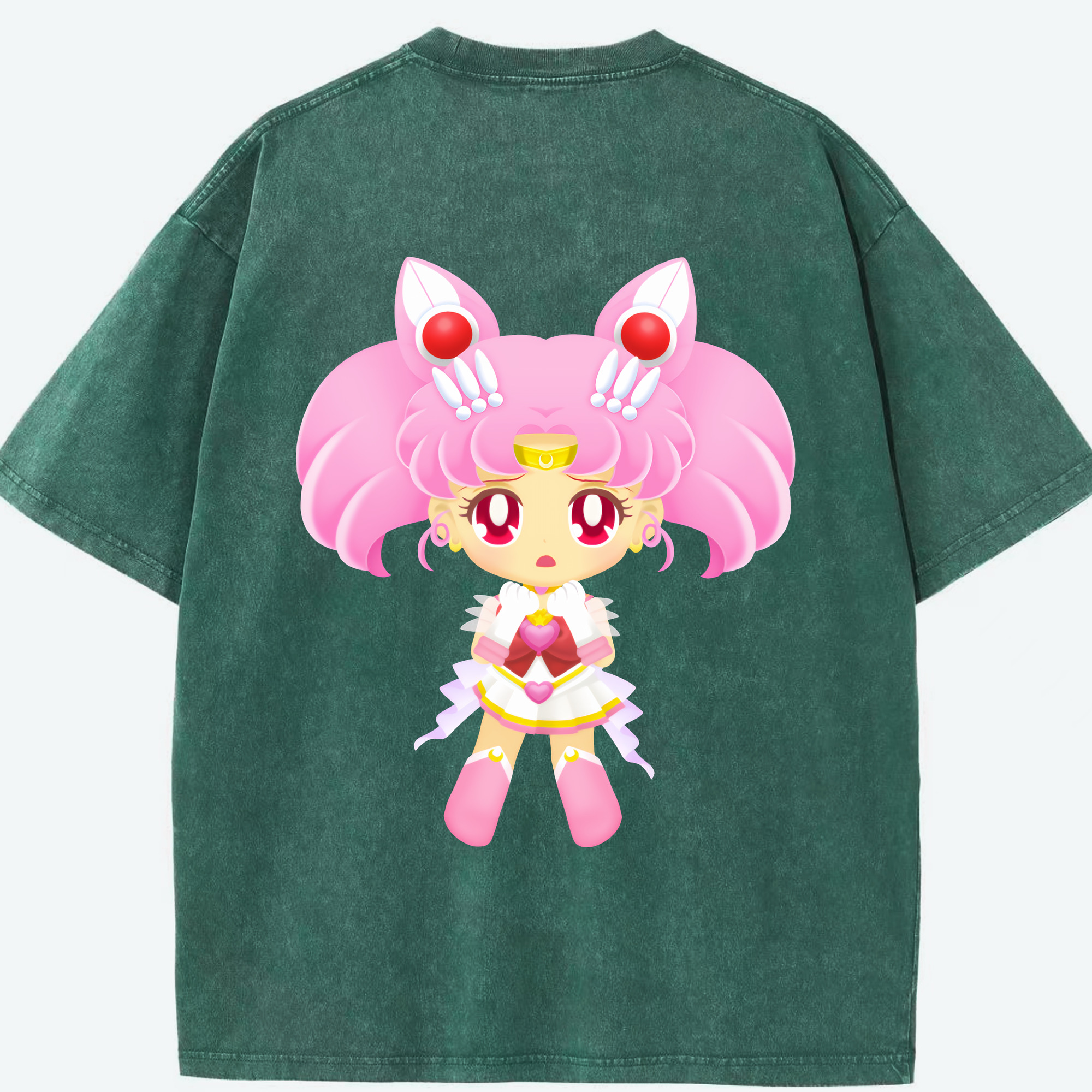 （画像用） 美少女戦士セーラームーン ちびうさ Sailor Moon Chibiusa Tsukino Usagi Small Lady Serenity 綿100% ヴィンテージ風 半袖Tシャツ（背面プリント）